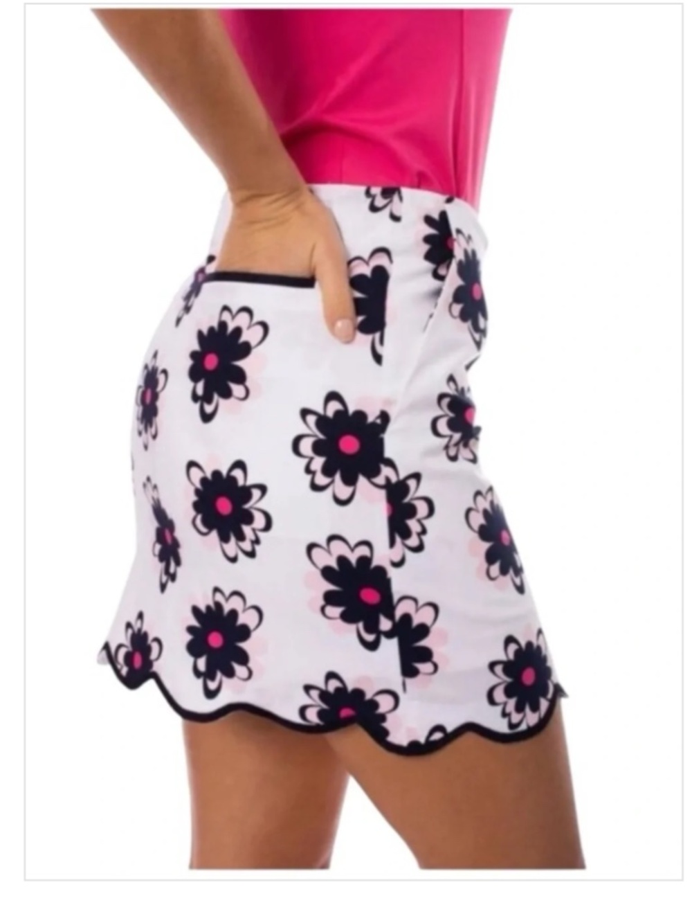 Golftini Snow Cone Floral Scalloped White Skort with Navy & Pink